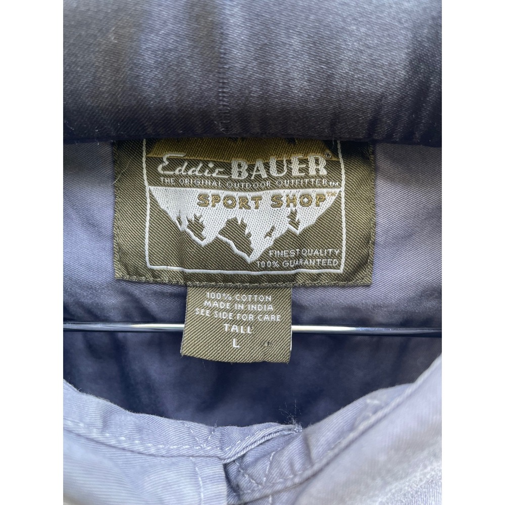Eddie Bauer Sport Shop Mens Large Tall Gray Cotton Utility Button Down Shirt - Picture 2 of 2